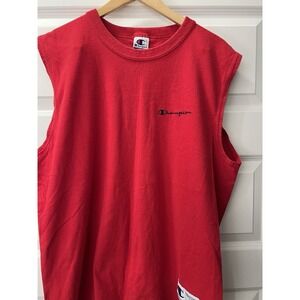 Champion Men's Large Red Cotton Sleeveless Tank Top Crew Neck Basic Activewear